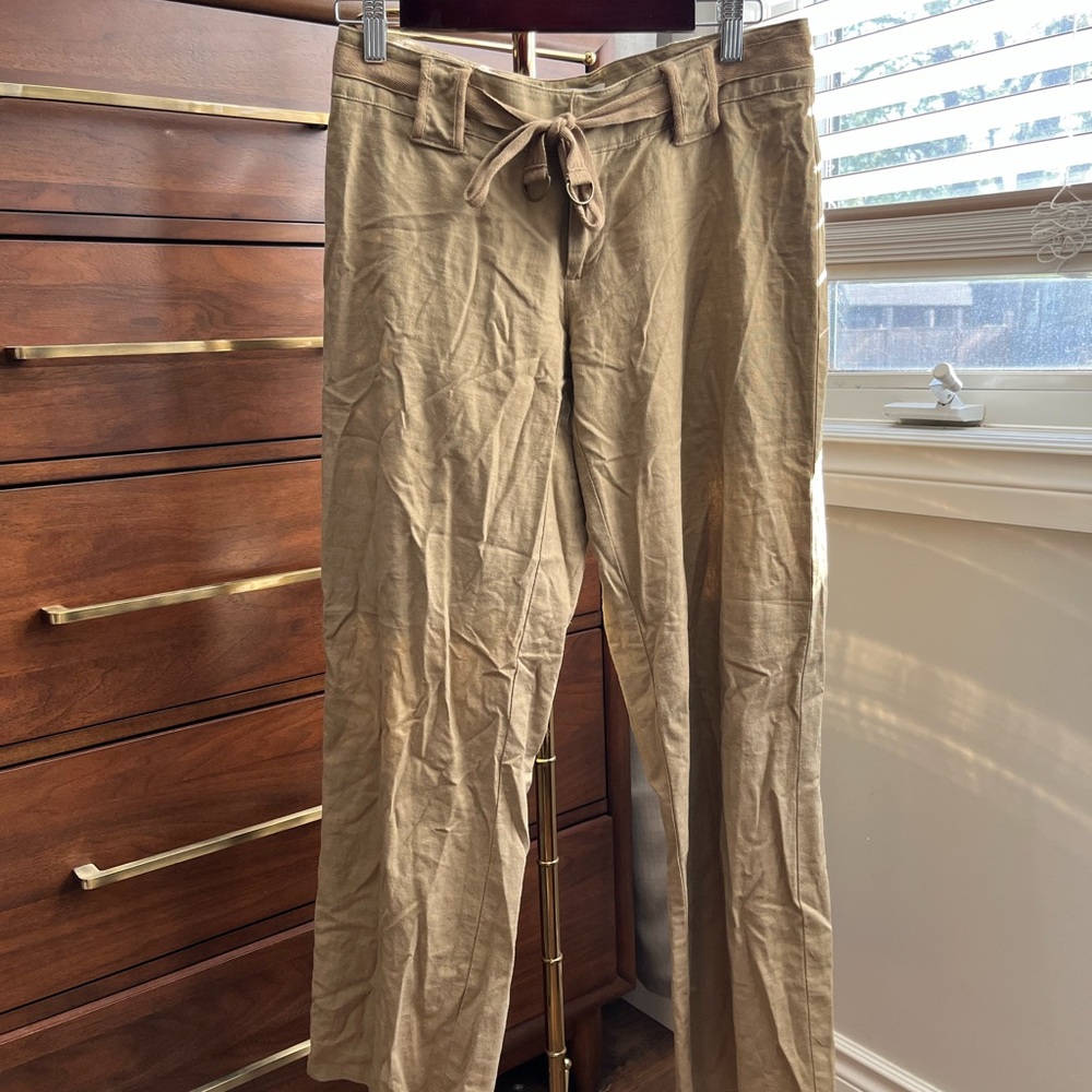Linen Low Rose Wide-Leg Pants with Tie Waist